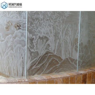 Tempered Pattern Glass Shower Door with Bronze Karatachi Design and Patterned Sheets