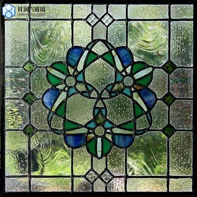 Tempered Pattern Glass Shower Door with Bronze Karatachi Design and Patterned Sheets