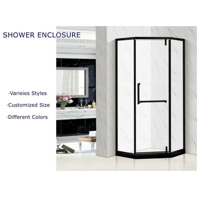 80X80 Black Small Square Glass Shower Enclosures Cabin for Home Flat Polished Edge Work